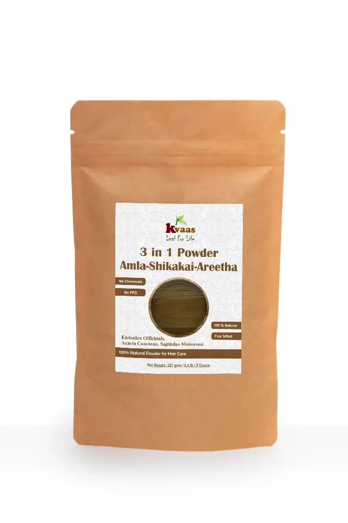 Kvaas 3-in-1 Herbal Hair Wash Powder (Amla + Areetha + Shikakai)